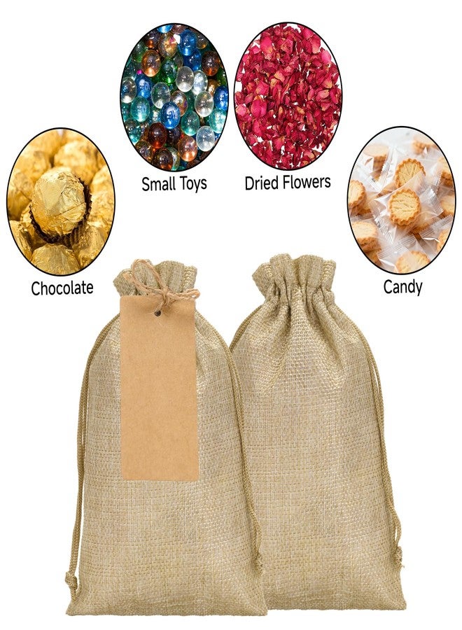 G2PLUS 24 Pcs Burlap Gift Bags with Drawstring 5x7 Inch, Rustic Gift Favor Bags with Kraft Tags & Jute String for Wedding Favors, DIY Crafts, Birthday & Coffee Packaging - Image 4